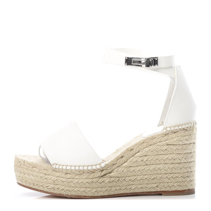 Hermes Calfskin Tivoli Espadrille Wedge Sandals 38 White 1 of 7
