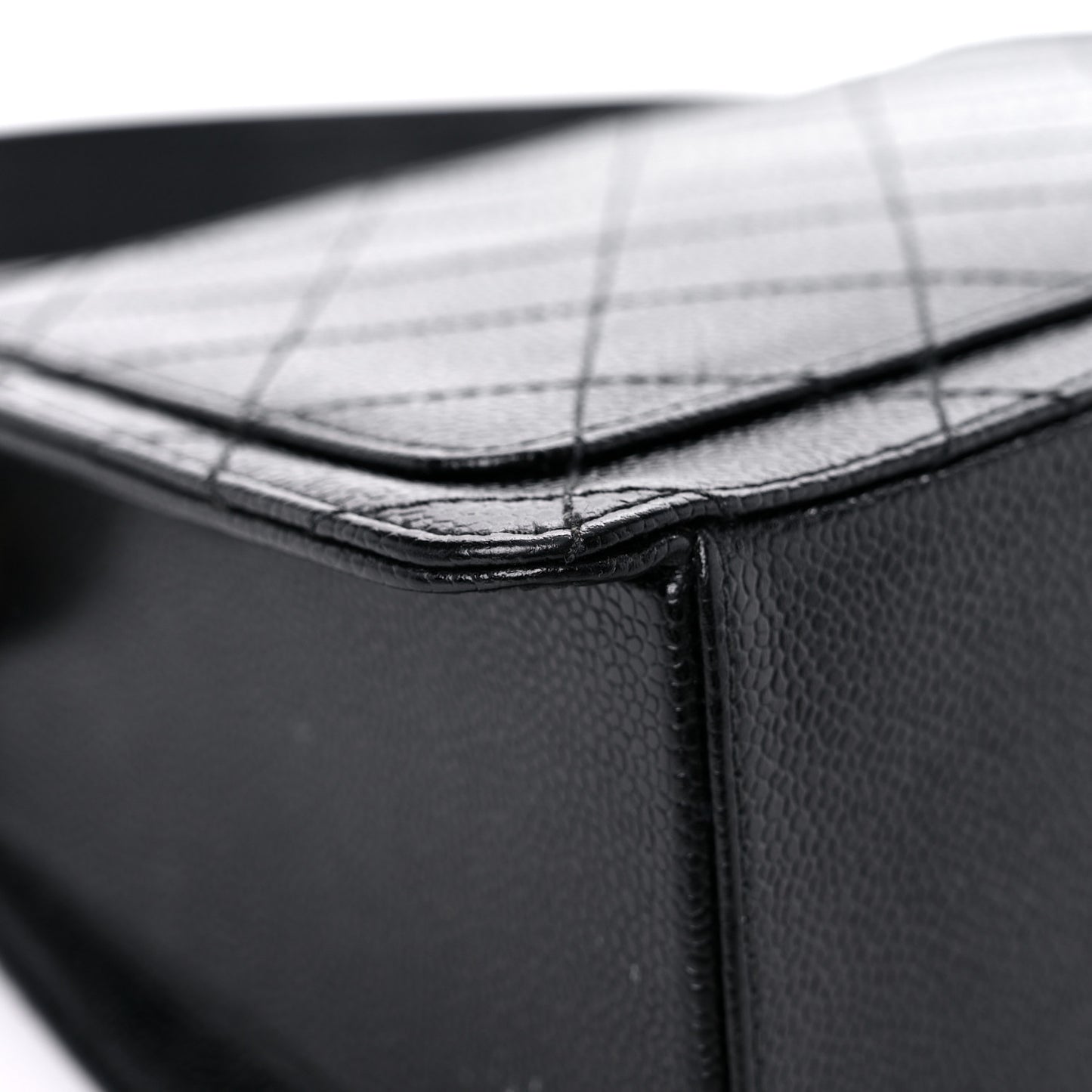 Caviar Stitched Shoulder Flap Bag Black