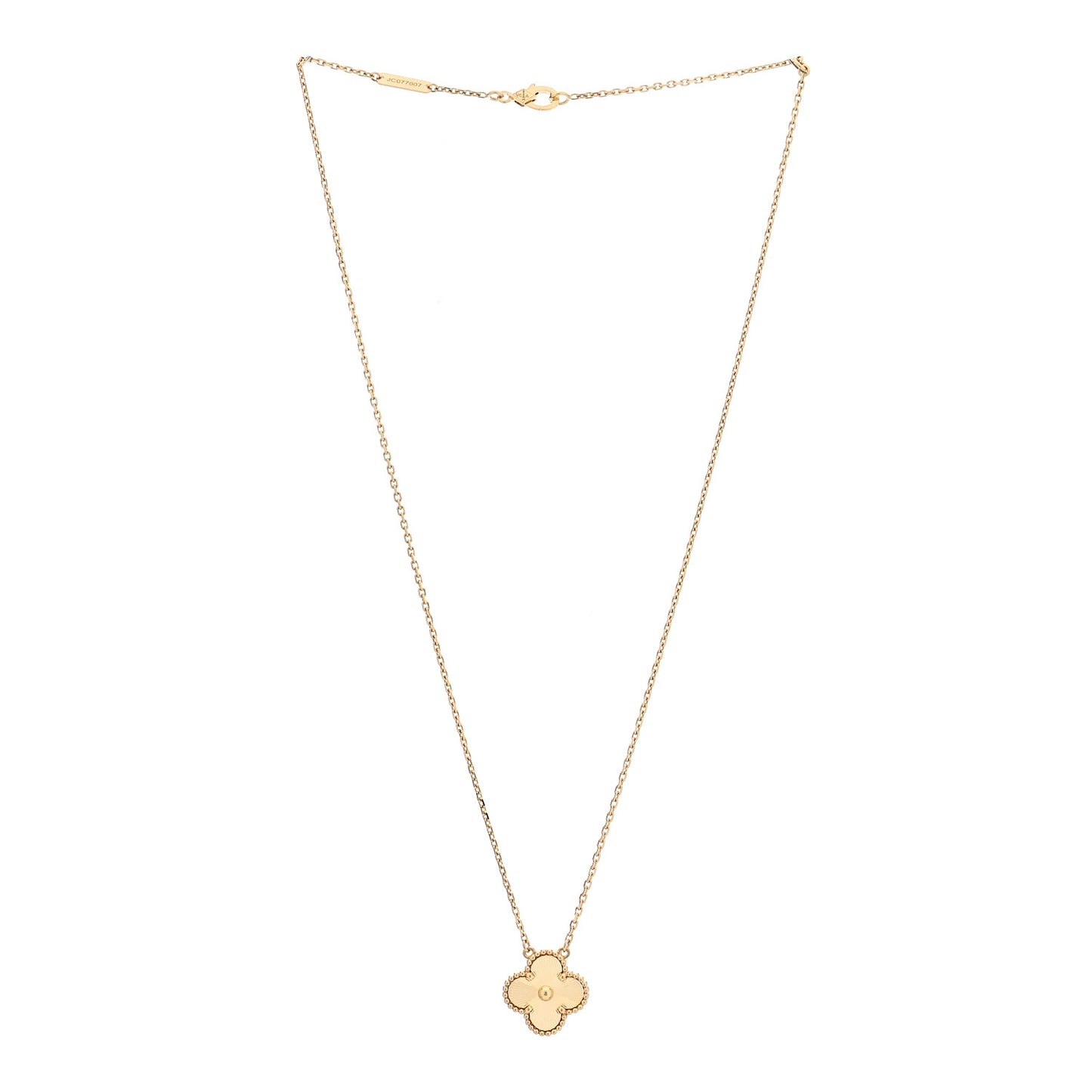 18K Yellow Gold Guilloche Vintage Alhambra Pendant Necklace