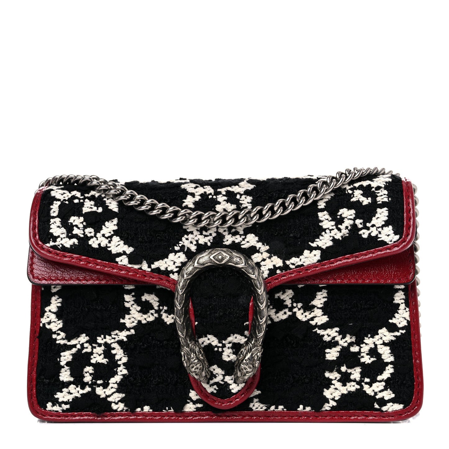 Tweed GG Monogram Super Mini Dionysus Shoulder Bag Black White Romantic Cherry