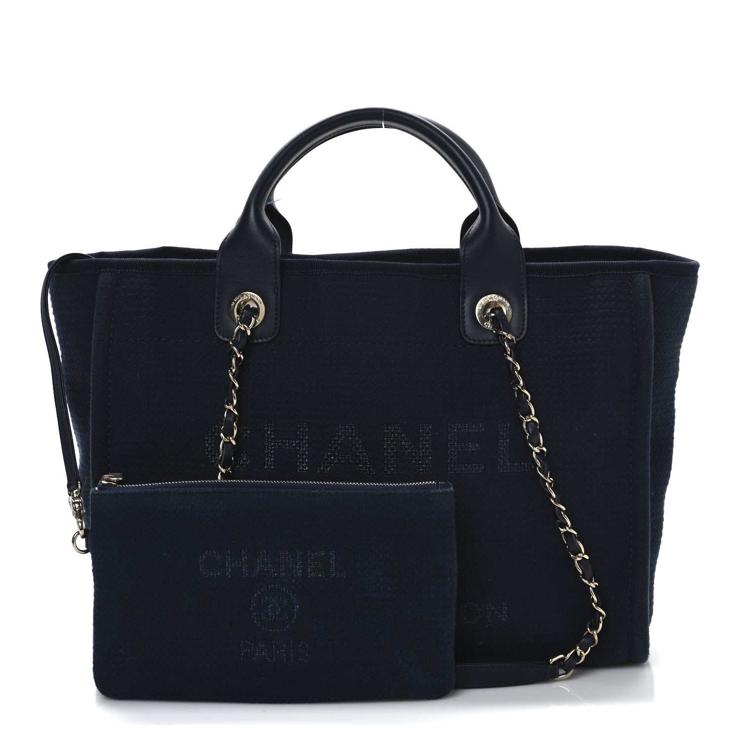 Chanel Mixed Fibers Calfskin Medium Deauville Tote Navy Blue 3 of 12