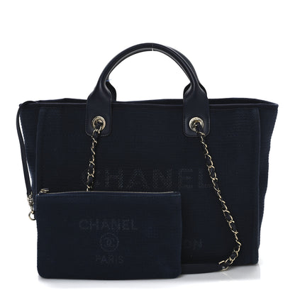 Chanel Mixed Fibers Calfskin Medium Deauville Tote Navy Blue 3 of 12