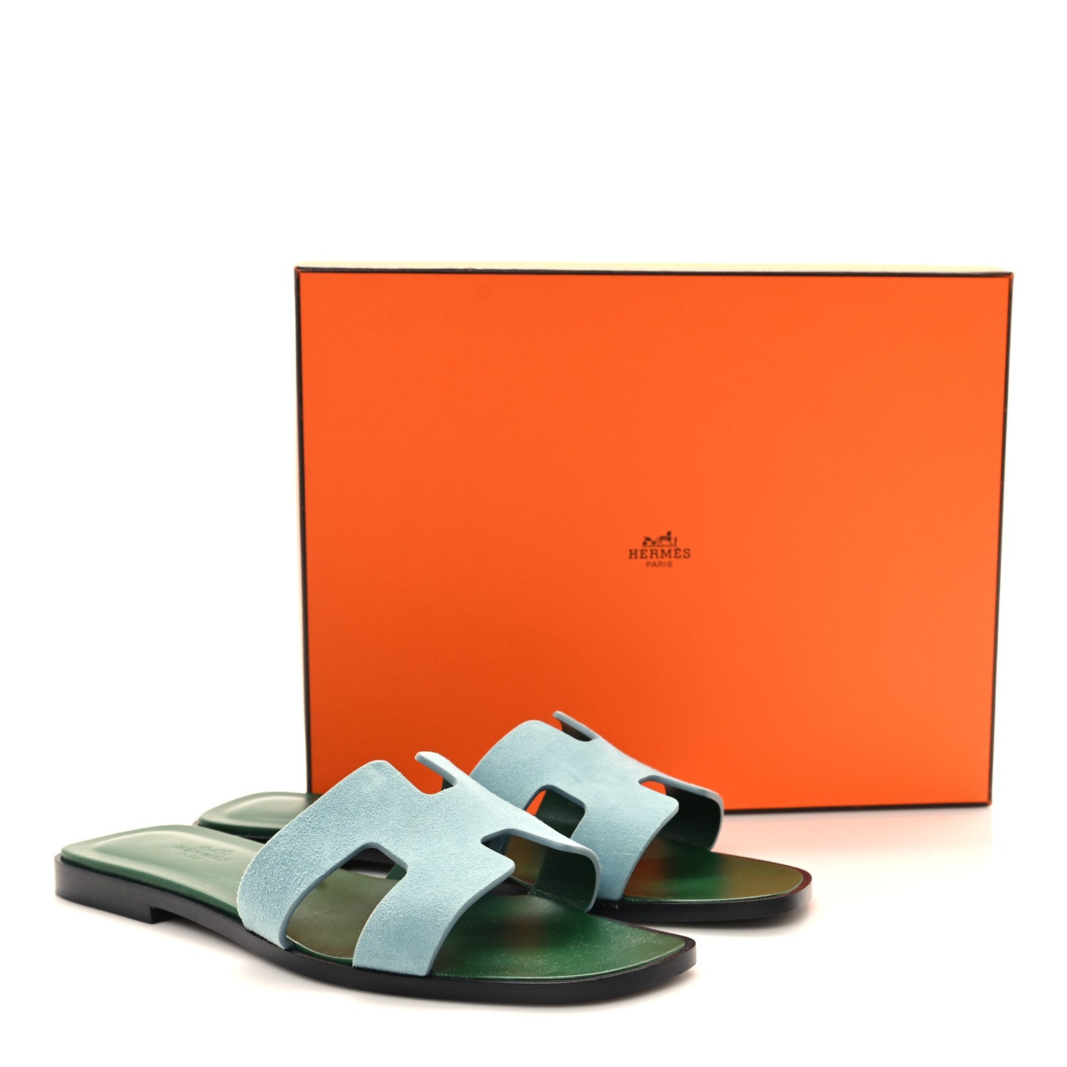 Hermes Suede Goatskin Oran Sandals 38.5 Vert D'eau Vert Anglais 10 of 10