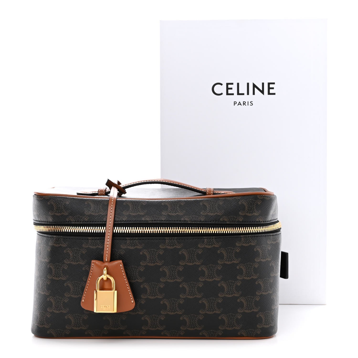 Celine Triomphe Canvas Calfskin Vanity Case Tan 12 of 12