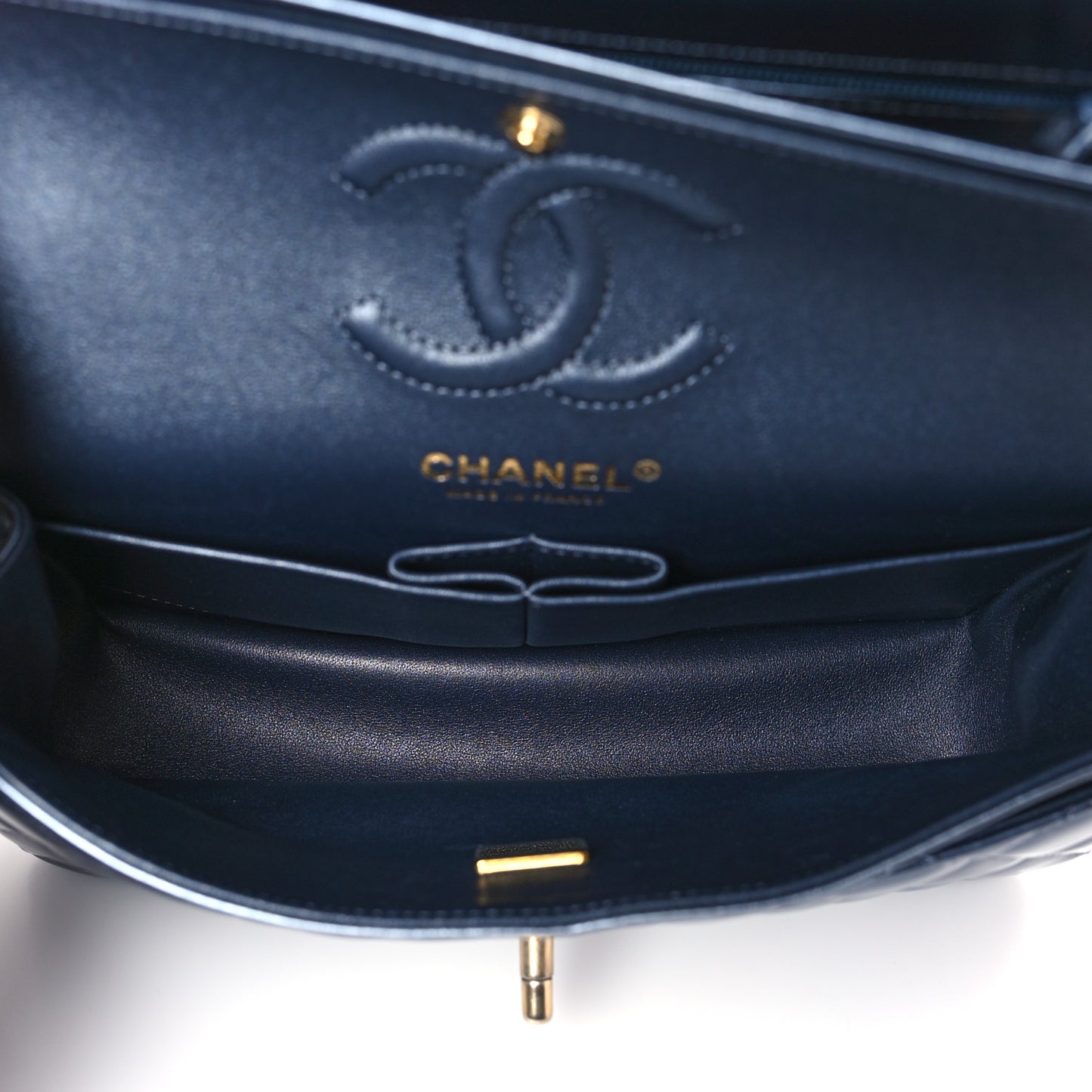 Metallic Lambskin Quilted Small Double Flap Dark Blue