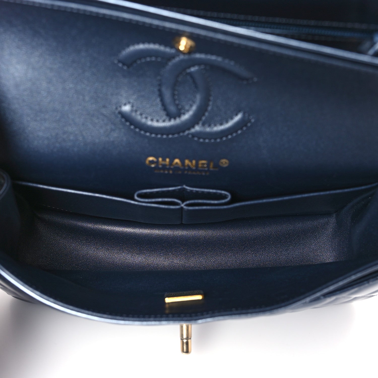 Chanel Metallic Lambskin Quilted Small Double Flap Dark Blue 5 of 9