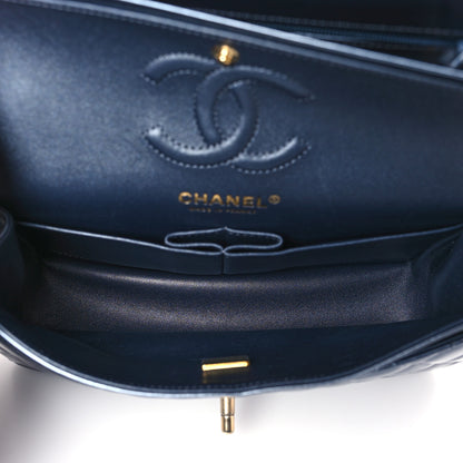 Chanel Metallic Lambskin Quilted Small Double Flap Dark Blue 5 of 9