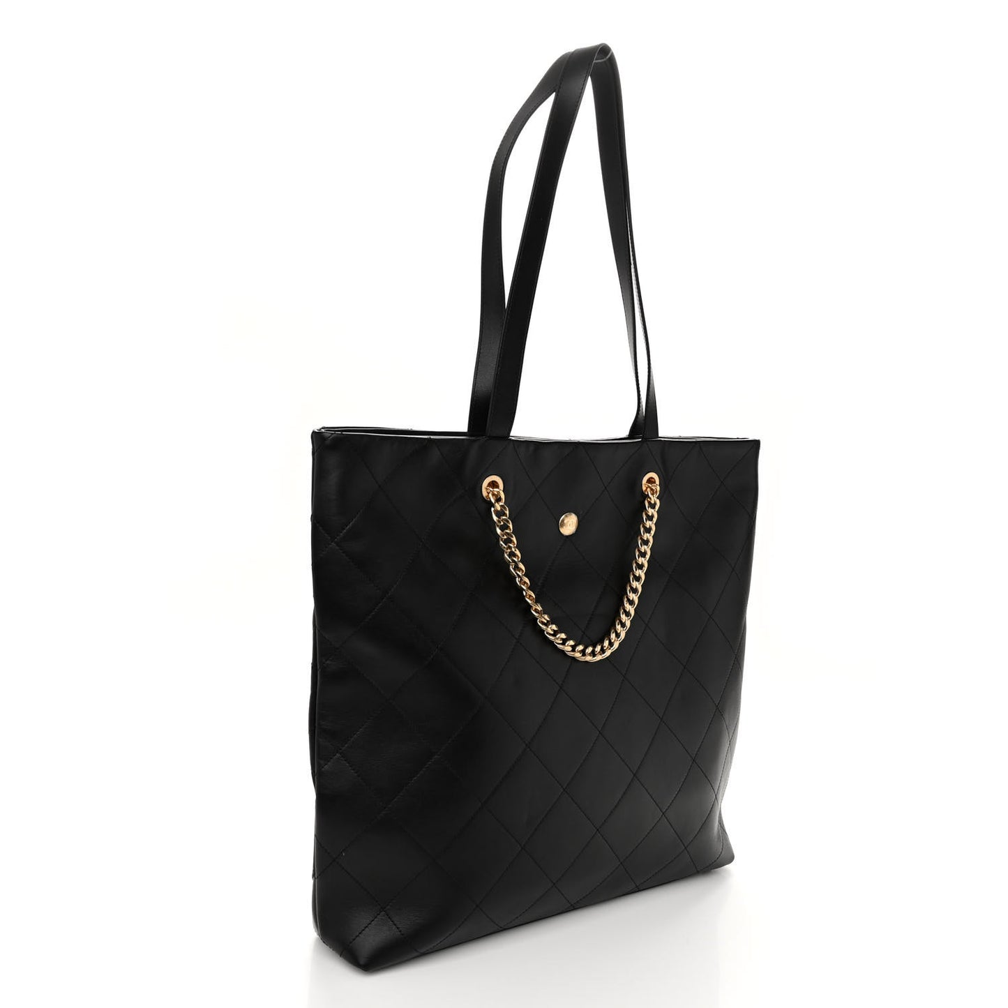 Calfskin Stitched CC Shopper Tote Black