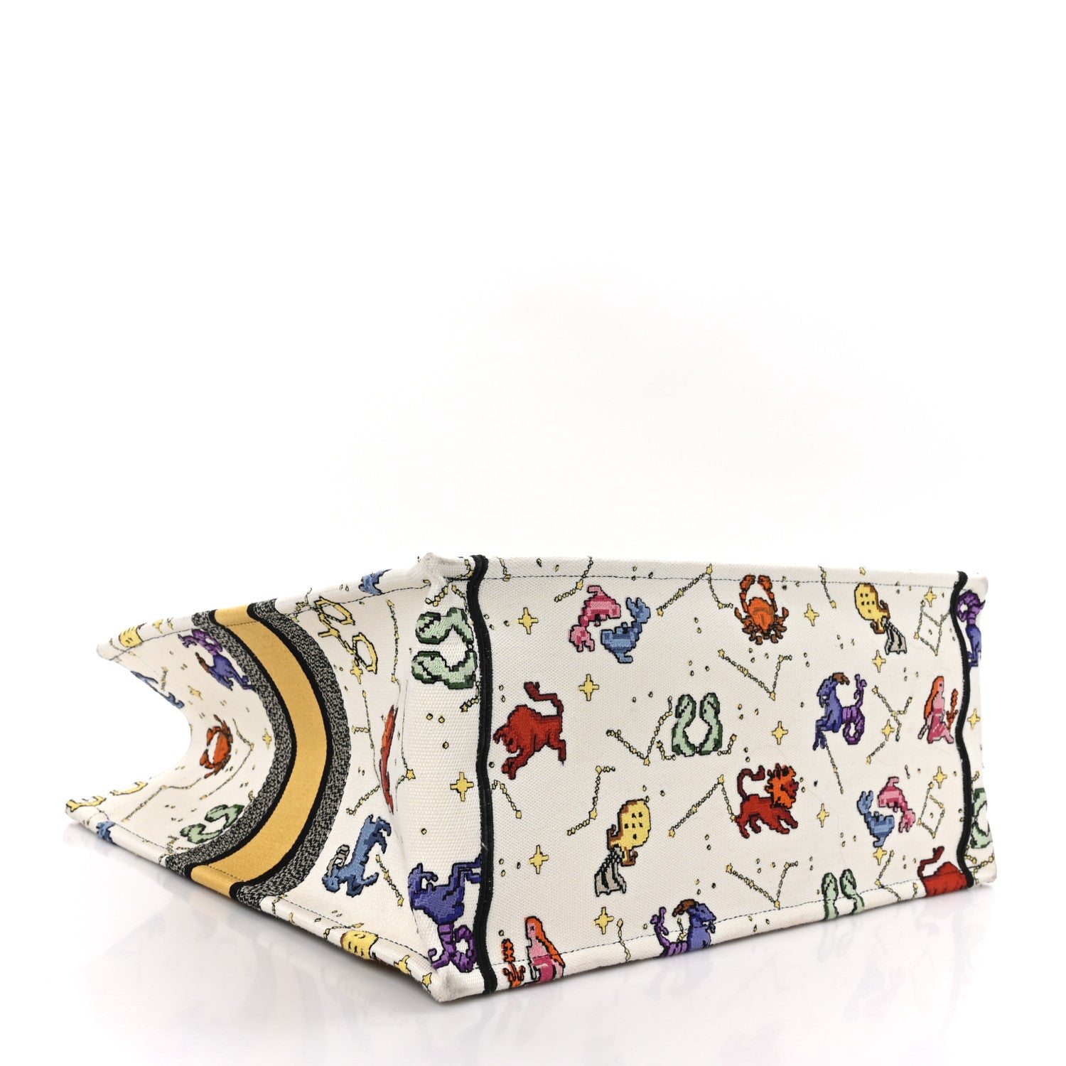 Christian Dior CHRISTIAN DIOR Canvas Embroidered Large Pixel Zodiac Book Tote Latte Multicolor 4 of 11