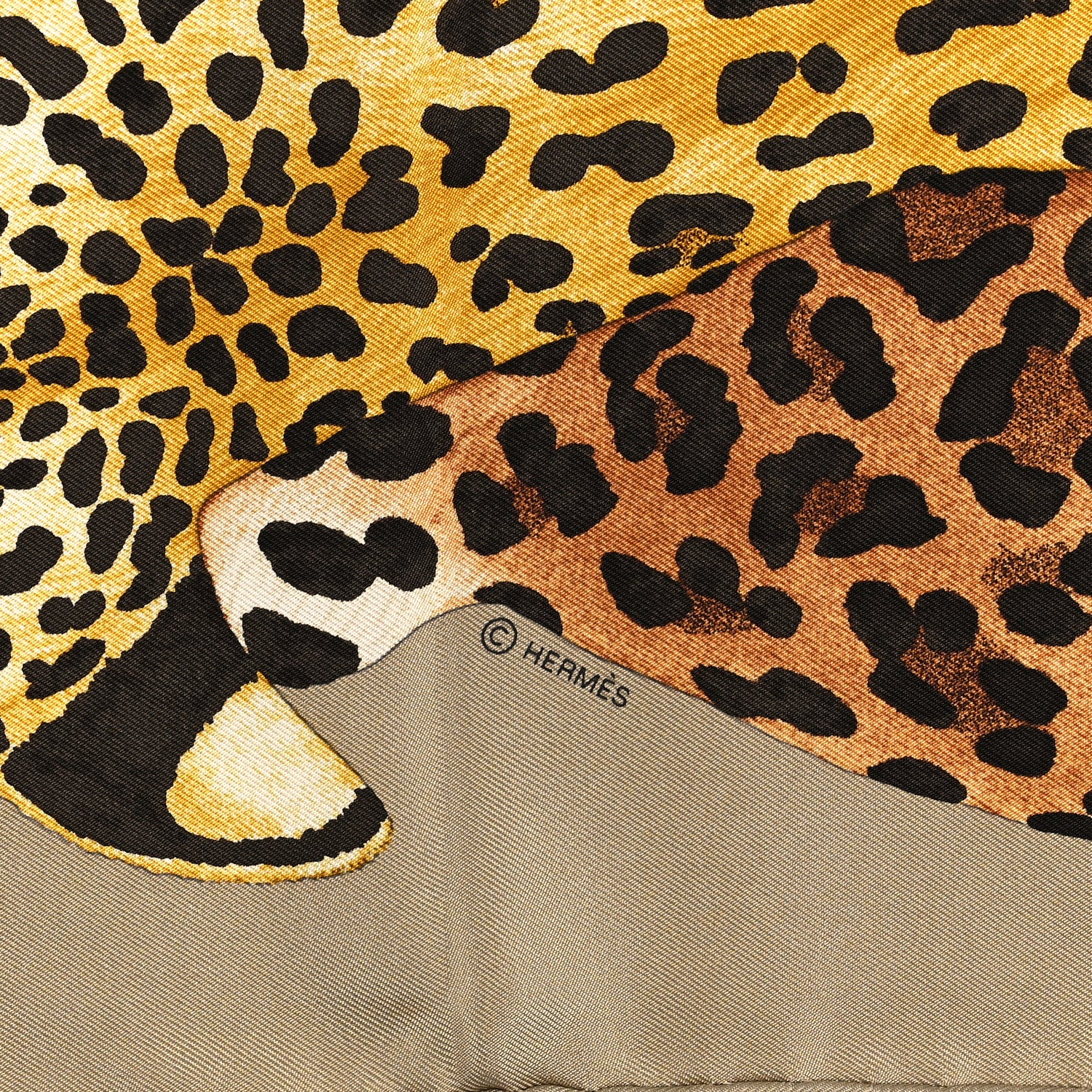 Hermes Silk Twill Lazy Leopardesses Scarf 90 Vert Black Gris Anthracite 4 of 6