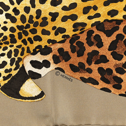 Hermes Silk Twill Lazy Leopardesses Scarf 90 Vert Black Gris Anthracite 4 of 6
