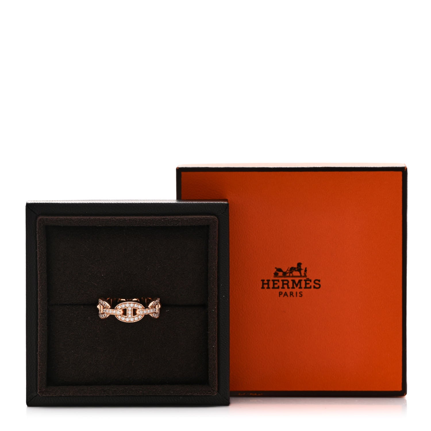 Hermes 18K Rose Gold Diamond PM d'Ancre Enchainee Ring 52 6 8 of 8