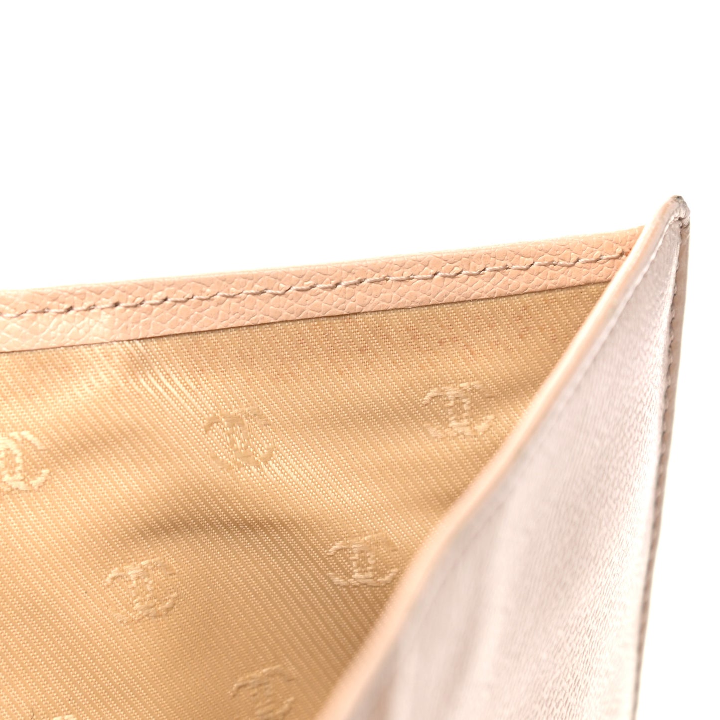 Grained Calfskin CC Button Yen Wallet Beige