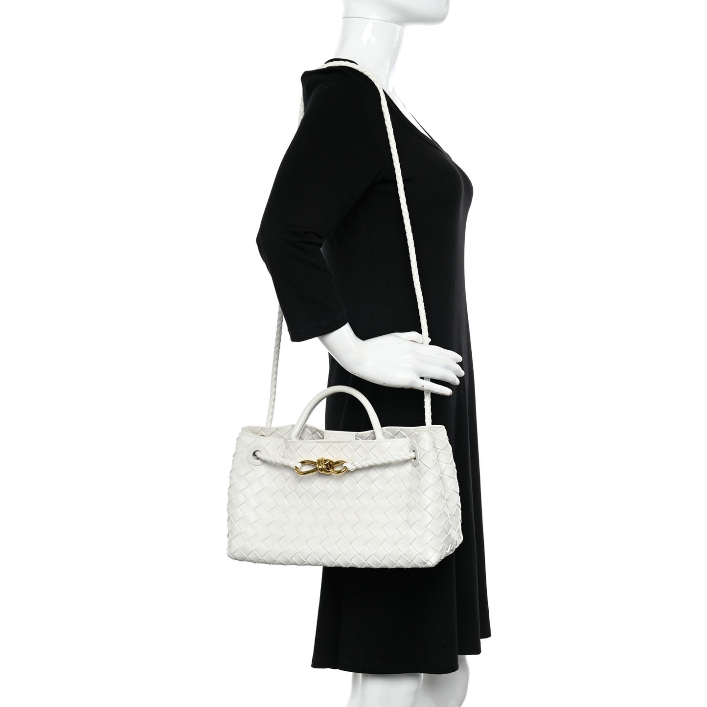 Nappa Intrecciato Small East West Andiamo Shoulder Bag White