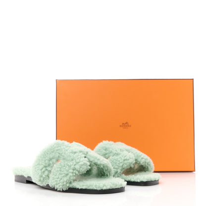 Hermes Woolskin Oran Sandals 36.5 Vert D’eau 8 of 8
