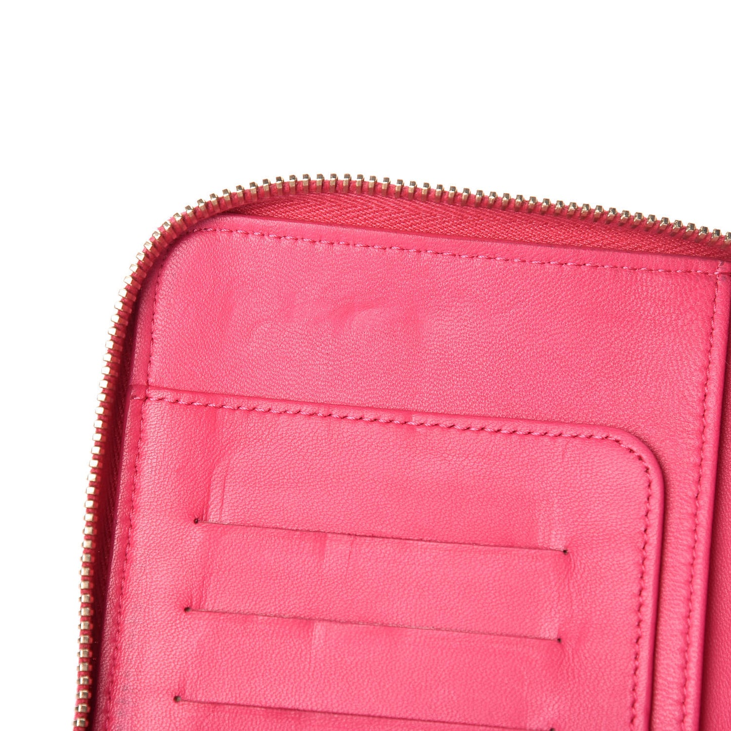 Lambskin Quilted Large Zip Around Organizer Wallet Dark Pink
