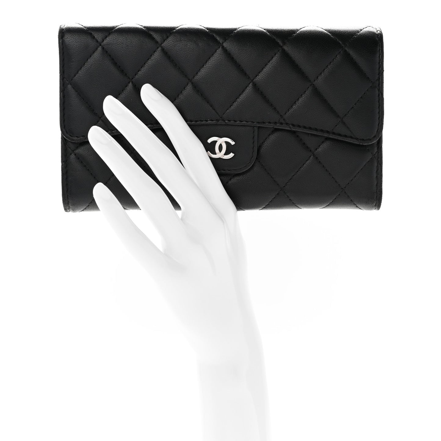 Lambskin Quilted Large Flap Wallet Black