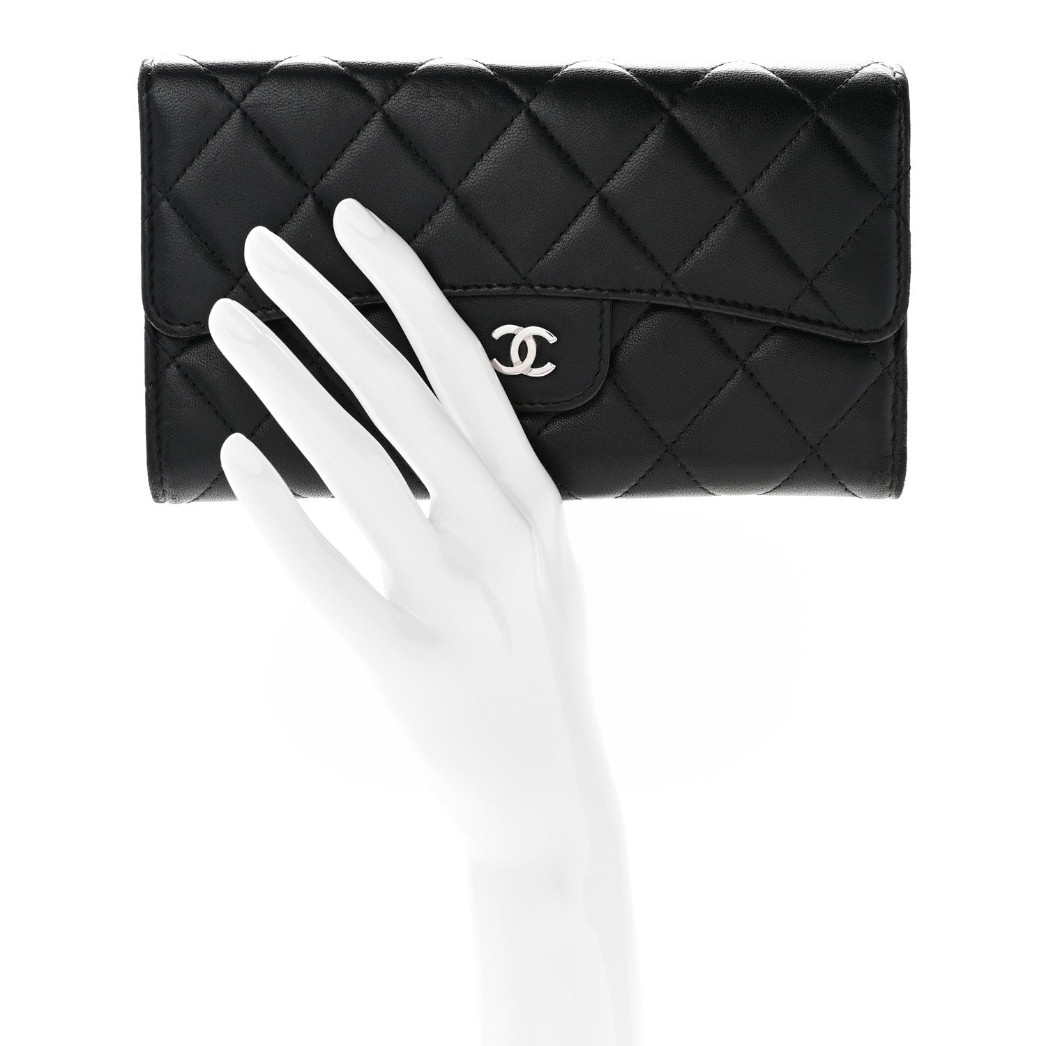 Chanel Lambskin Quilted Large Flap Wallet Black 2 of 10