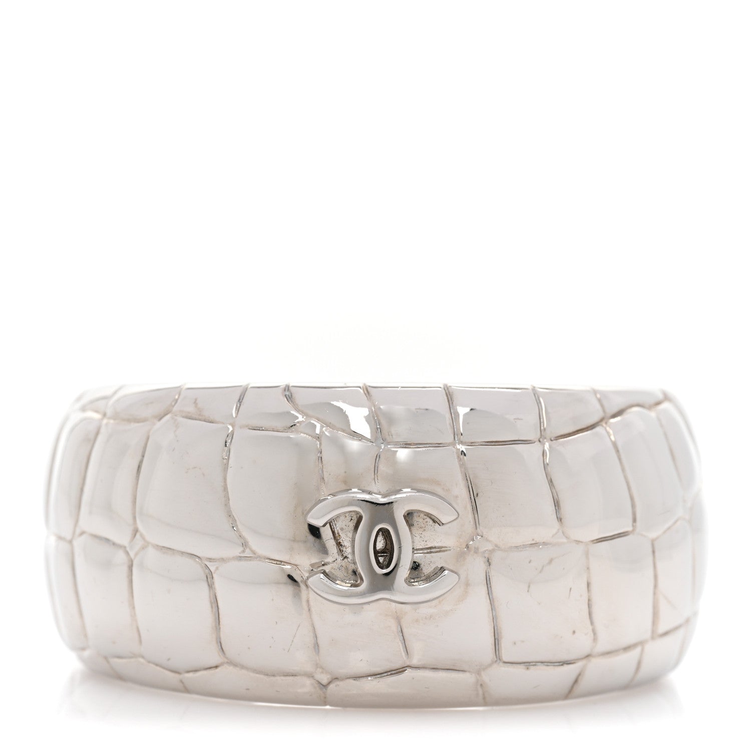Chanel Metal Crocodile Embossed CC Cuff Silver 1 of 5