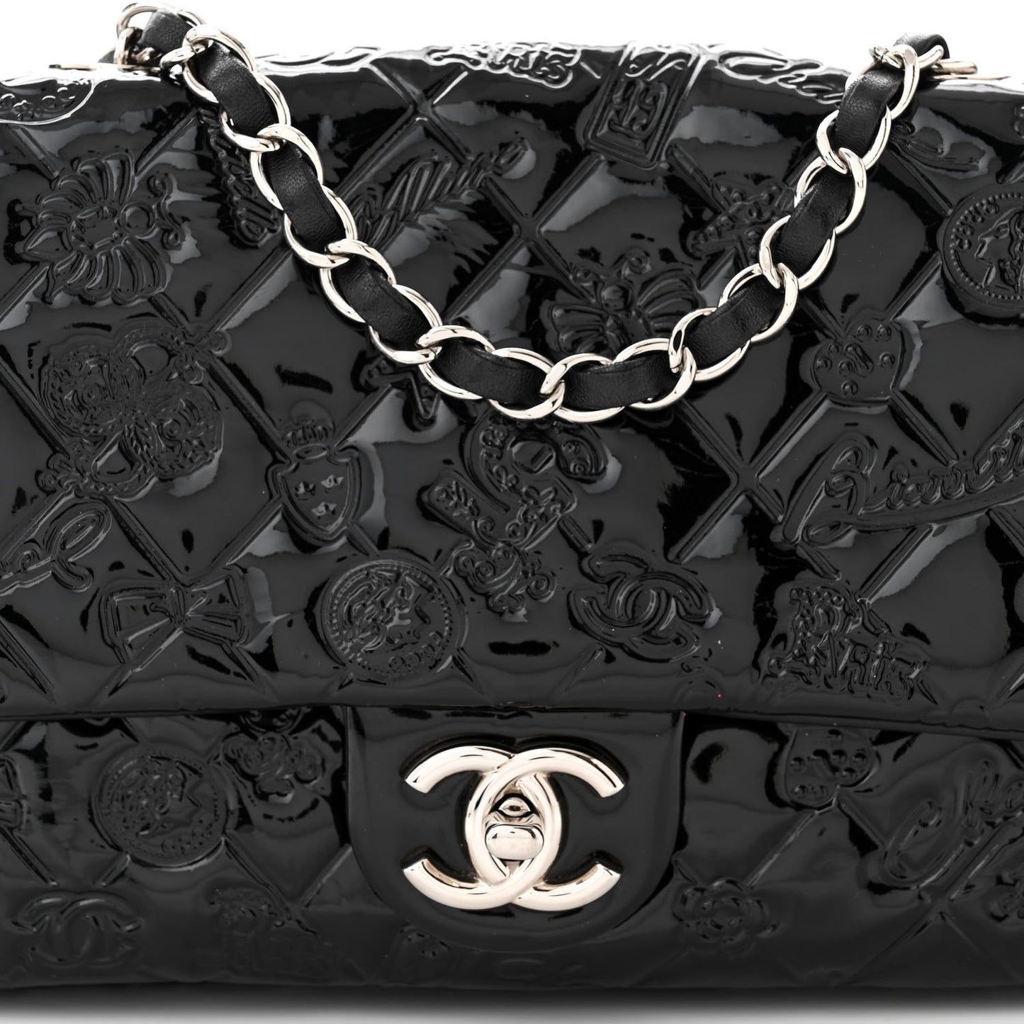 Patent Medium Lucky Symbols Flap Black