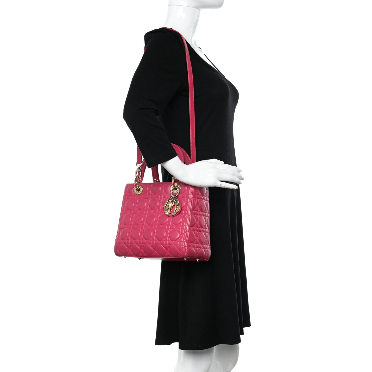Christian Dior Lambskin Cannage Medium Lady Dior Fuchsia 2 of 13