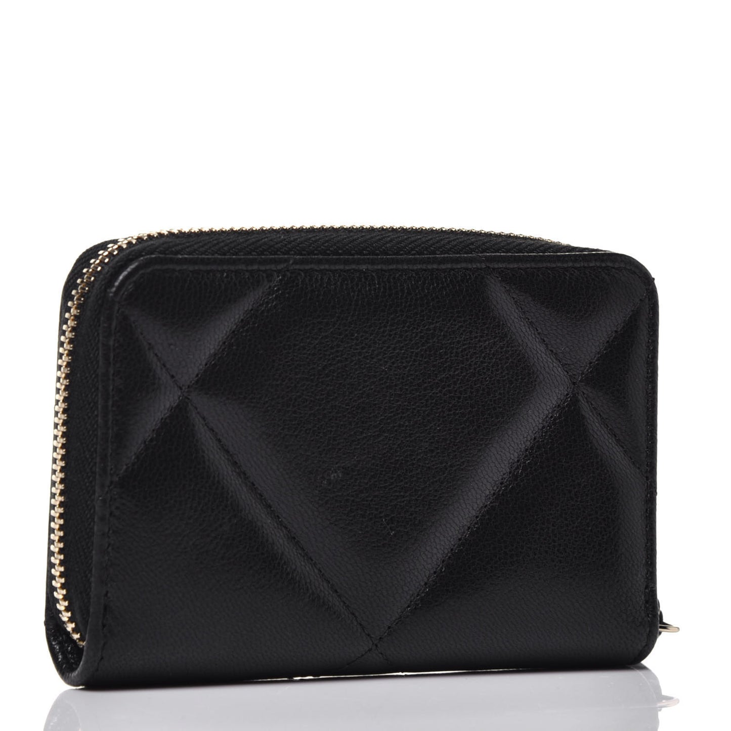 Goatskin Quilted Chanel 19 Zip Around Coin Purse Wallet Black