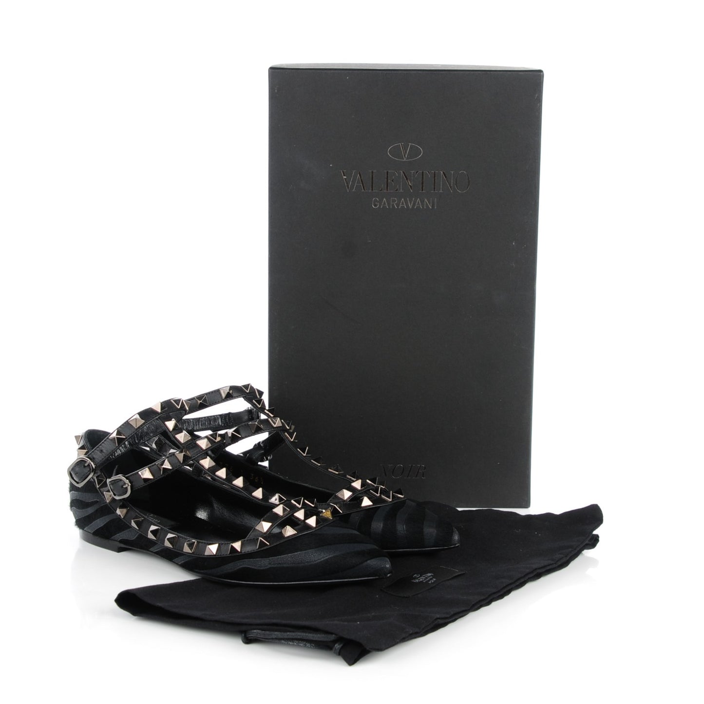 Calf Hair Animal Print Rockstud Cage Ballerina Flats 36.5 Black