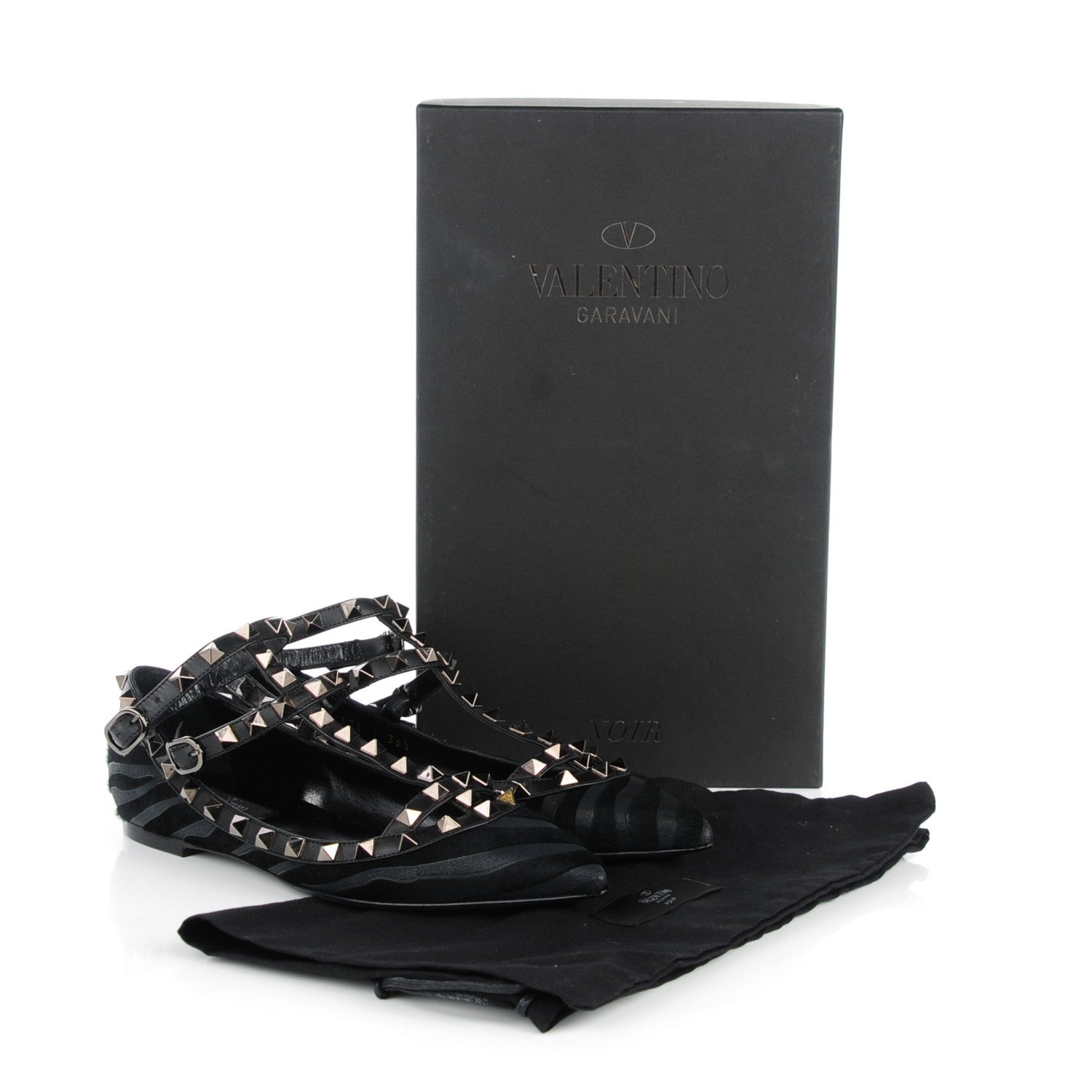 Valentino Garavani Calf Hair Animal Print Rockstud Cage Ballerina Flats 36.5 Black 5 of 8