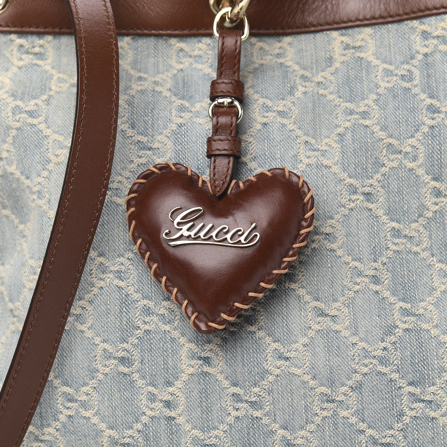 Gucci Denim Monogram Medium Valentine Top Handle Bag 14 of 14