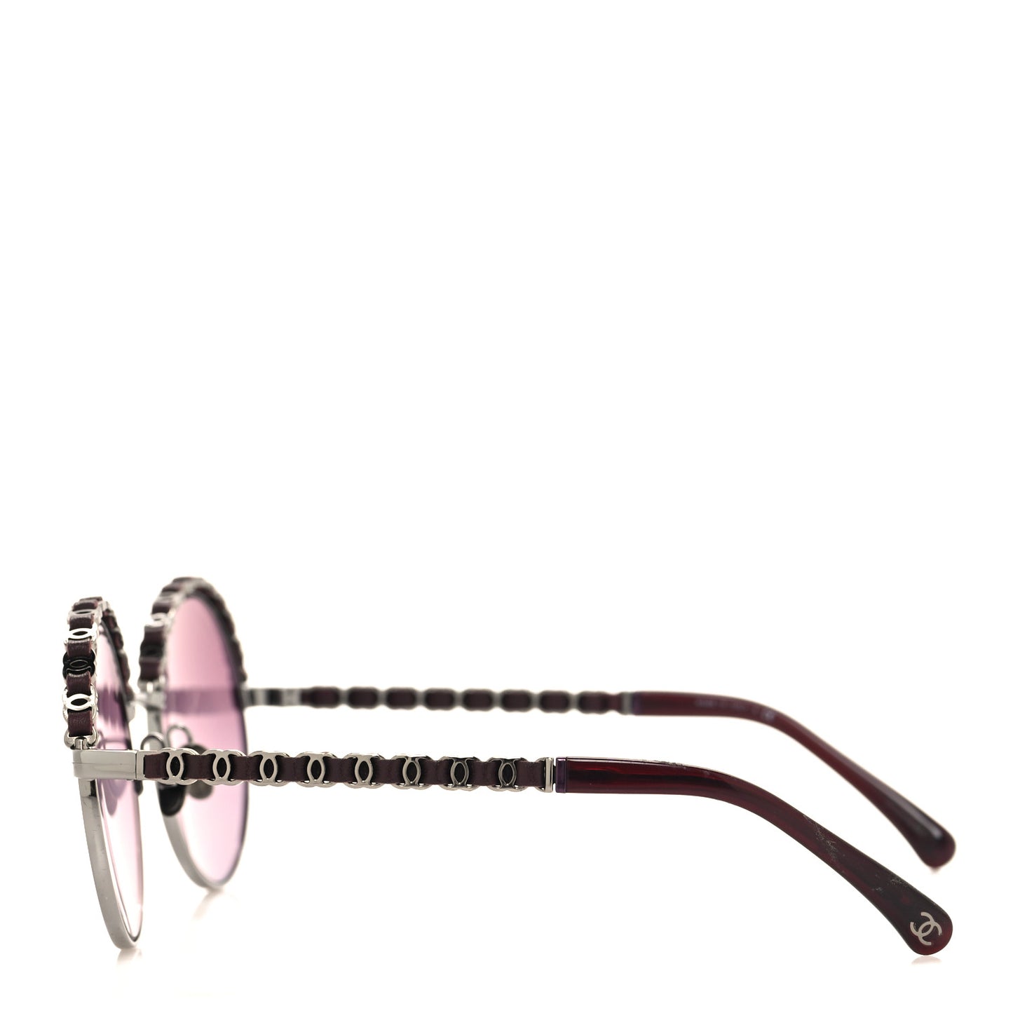 Metal Calfskin Round Chain Sunglasses 4265-Q Brown