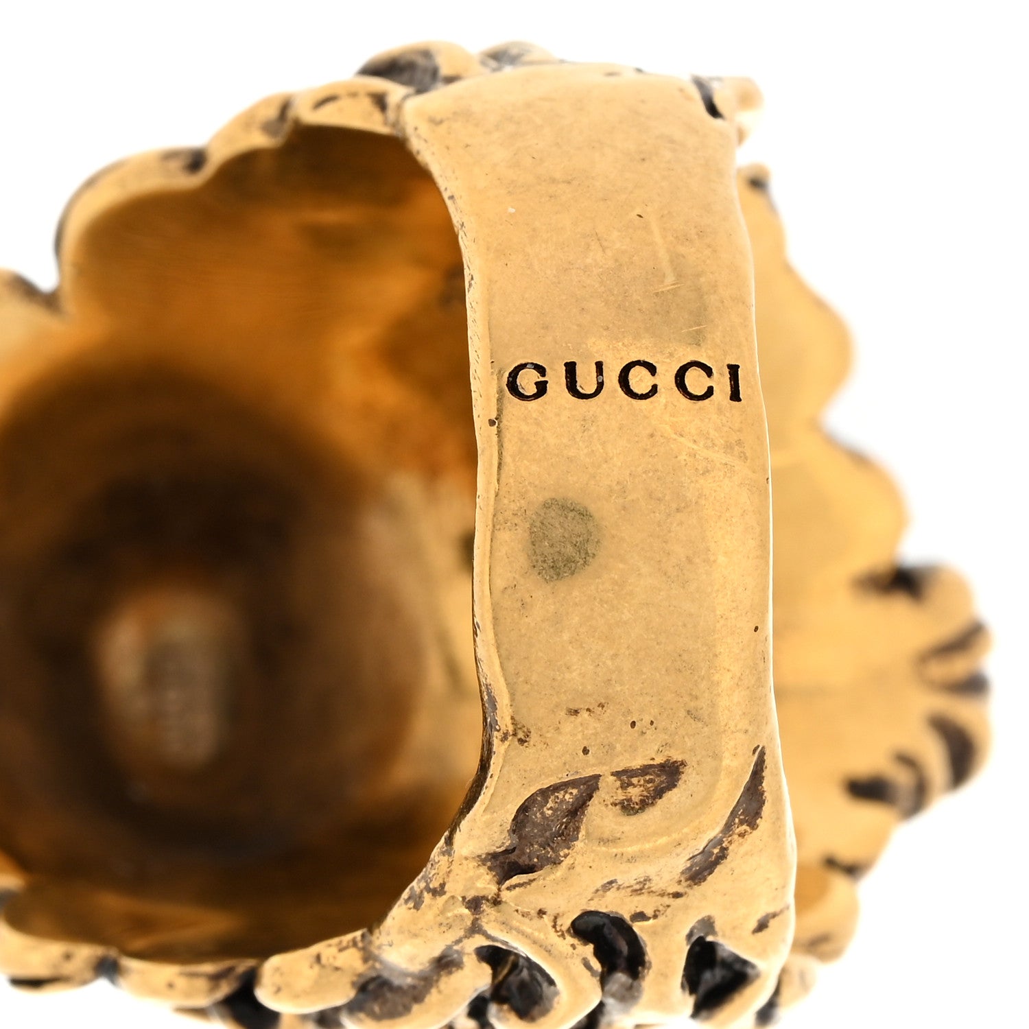 Gucci Metal Glass Pearl Lion Head Ring 10.25 53/6.25 Aged Gold 4 of 5