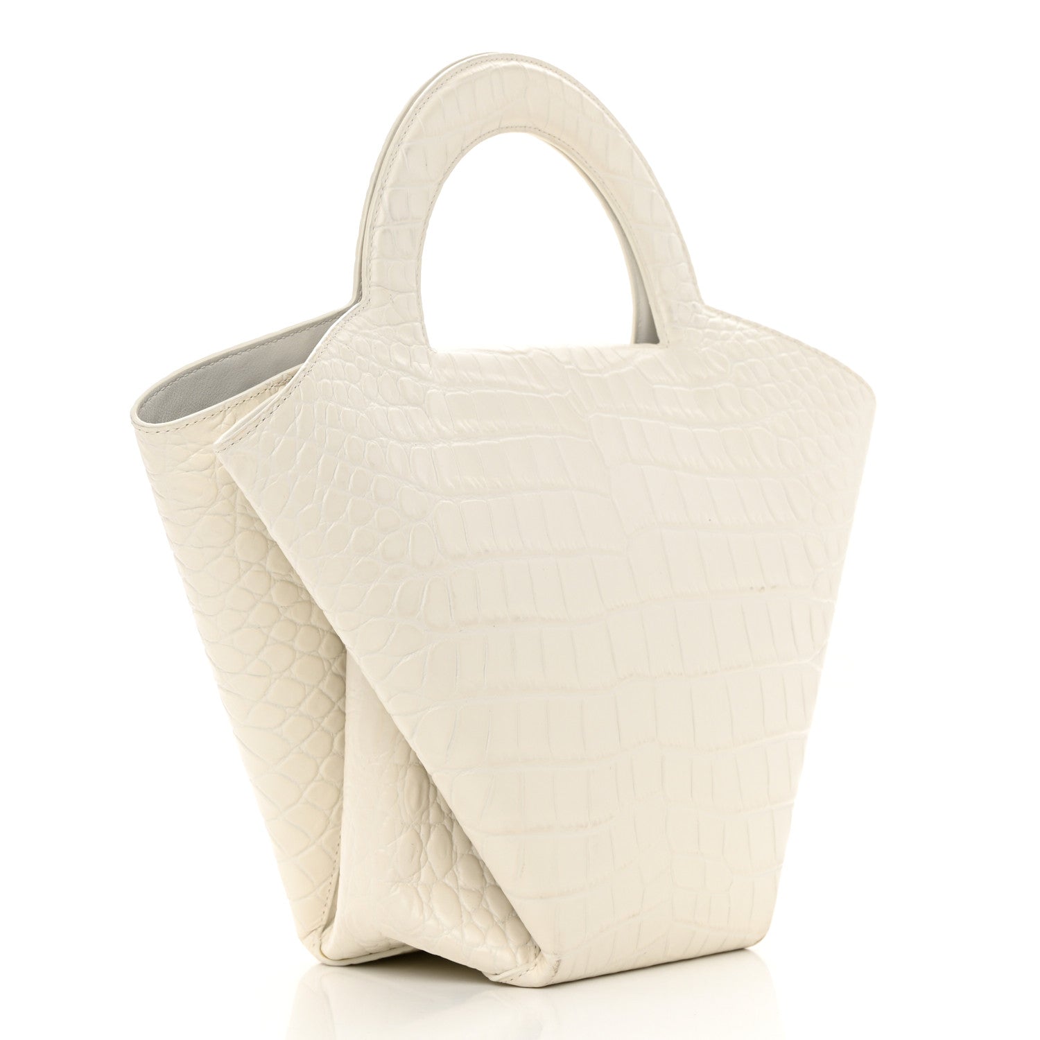Bottega Veneta Calfskin Crocodile Embossed Doll Top Handle Bag White 4 of 17