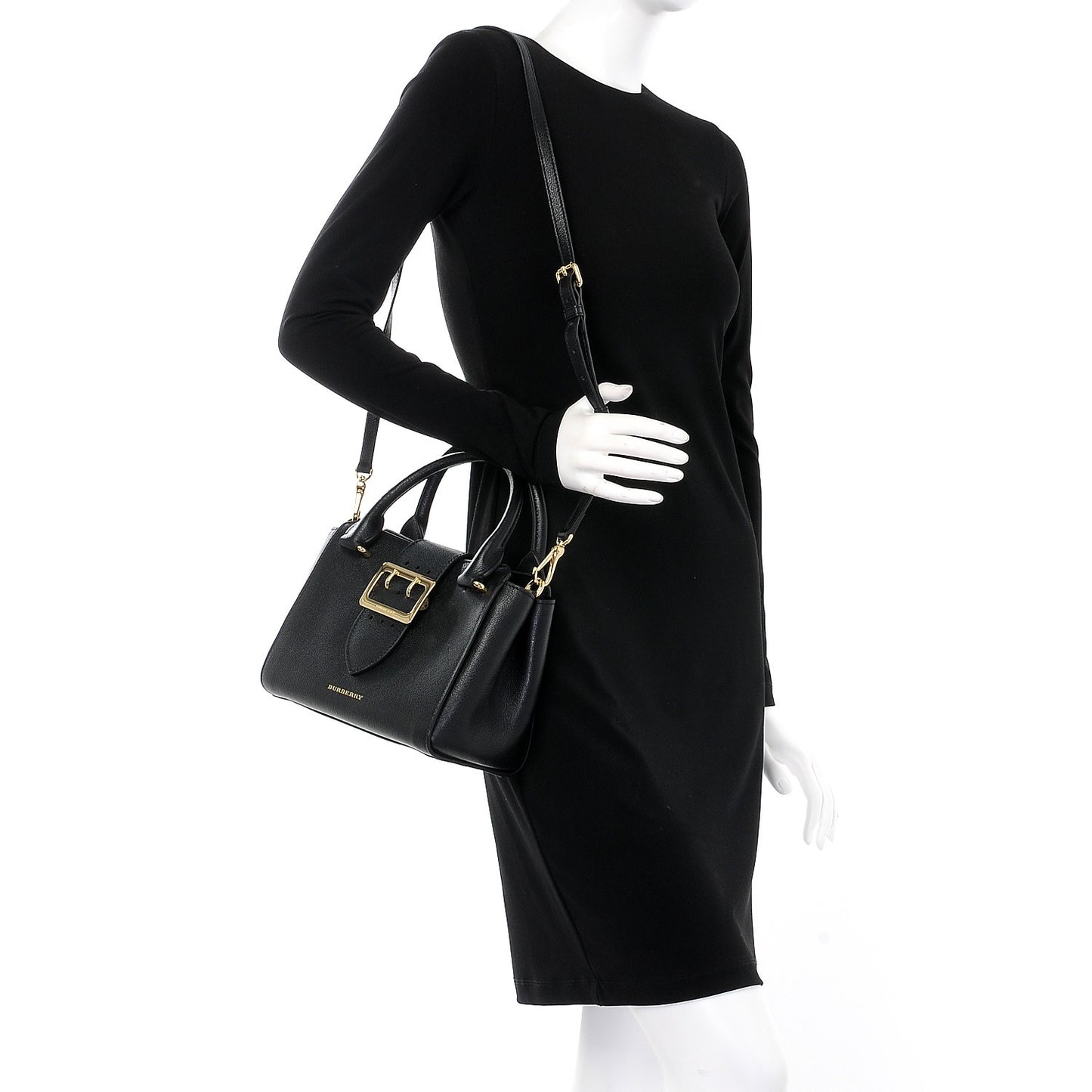 Soft Grain Calfskin Small Buckle Tote Black