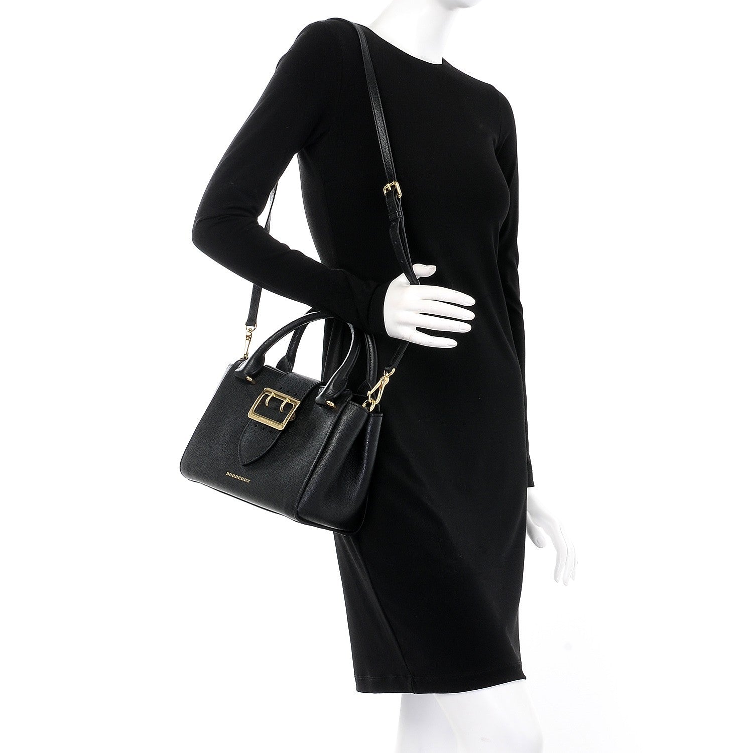 Burberry Soft Grain Calfskin Small Buckle Tote Black 3 of 14