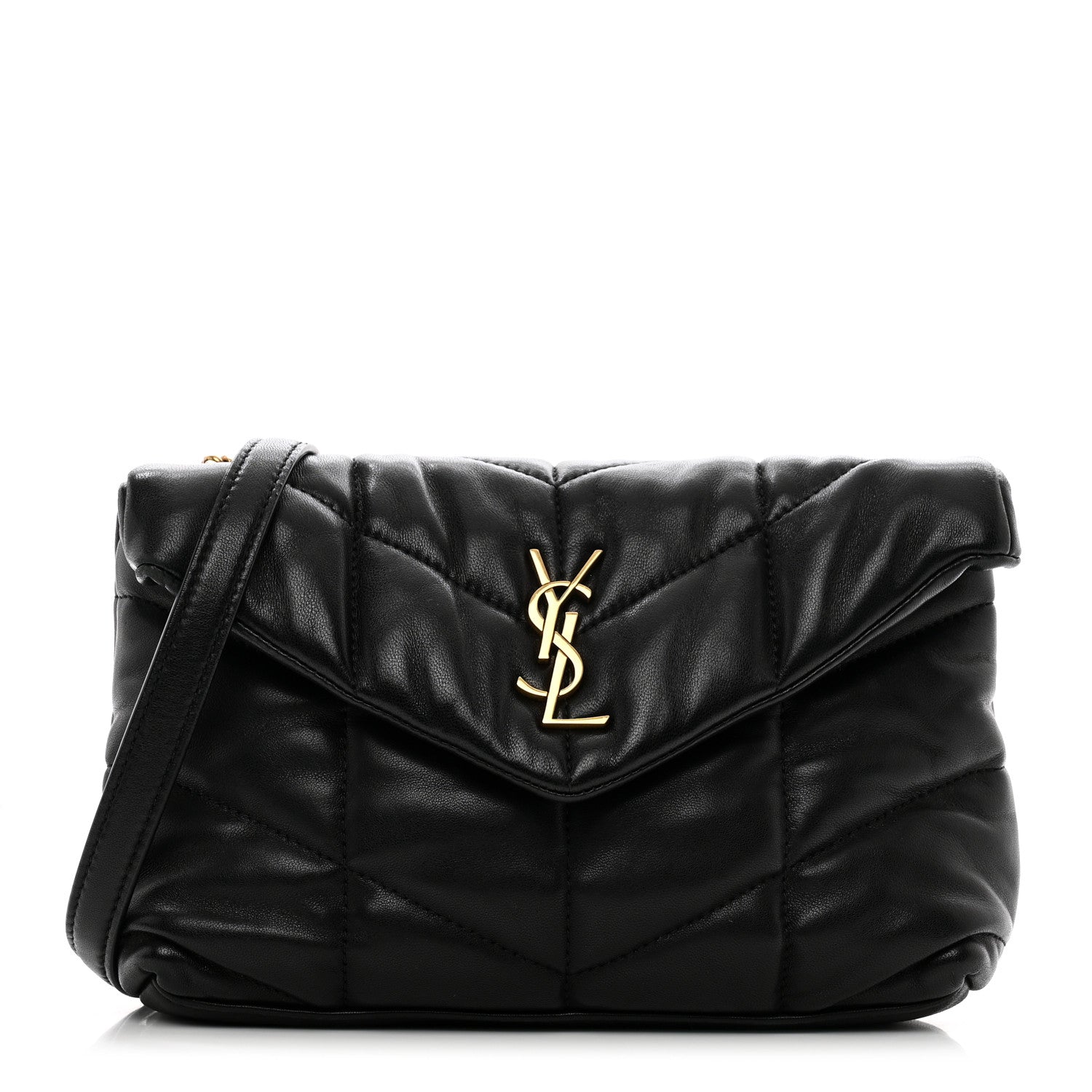 Saint Laurent Lambskin Quilted Toy Loulou Puffer Monogram Chain Satchel Black 1 of 10
