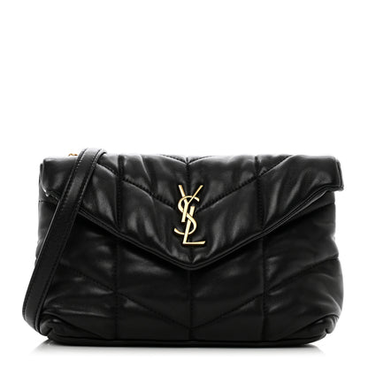 Saint Laurent Lambskin Quilted Toy Loulou Puffer Monogram Chain Satchel Black 1 of 10