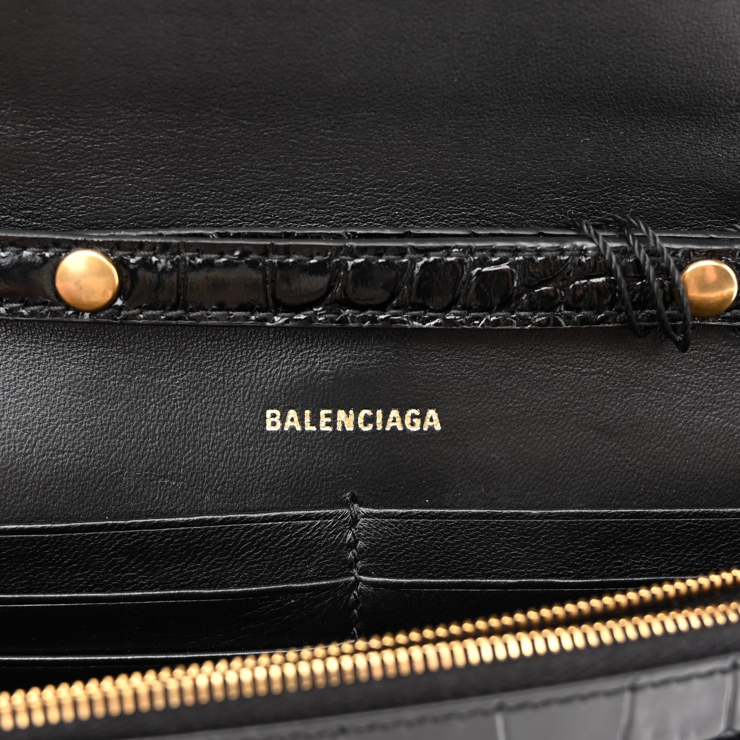 Balenciaga Shiny Calfskin Crocodile Embossed Hourglass Chain Bag Black 6 of 9