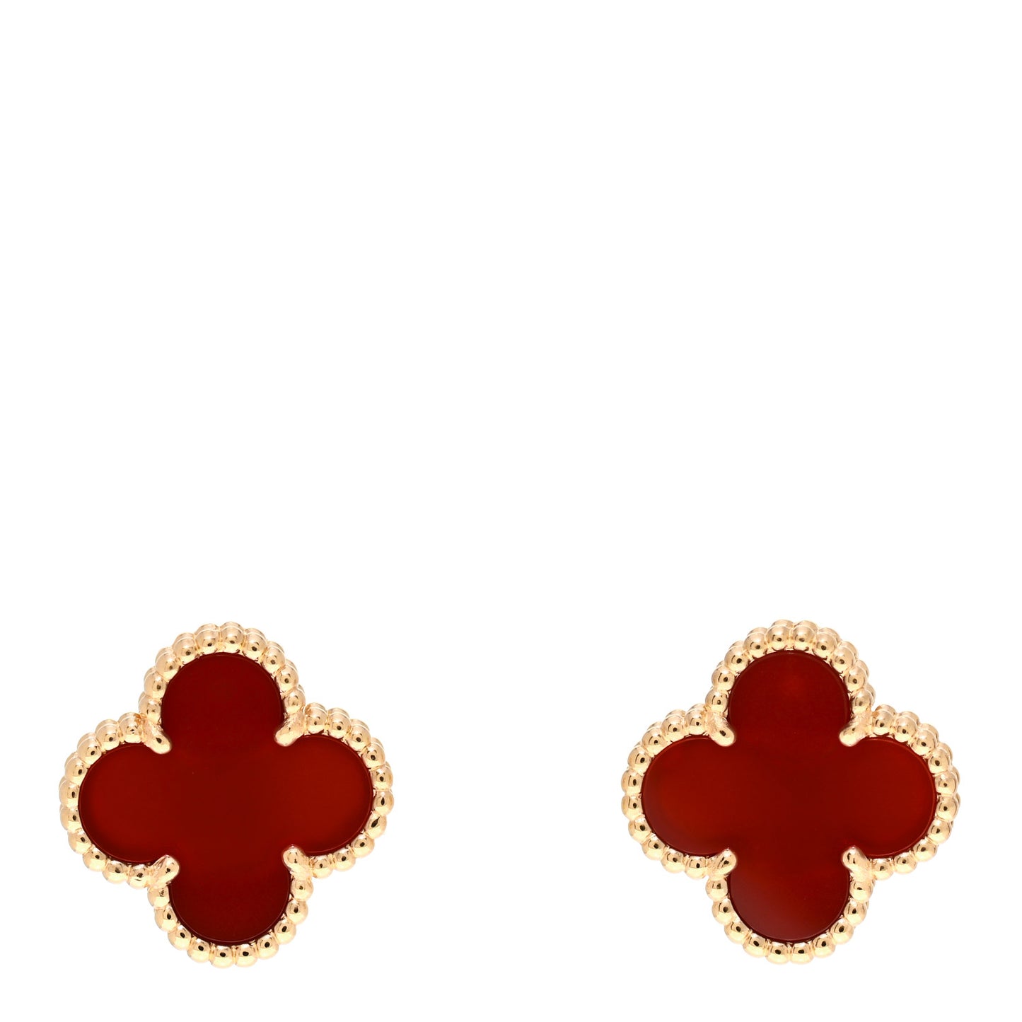 18K Yellow Gold Carnelian Vintage Alhambra Earrings