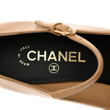 Chanel Shiny Goatskin Pearls Open Cap Toe Slingback Pumps 40 Beige Black 7 of 11