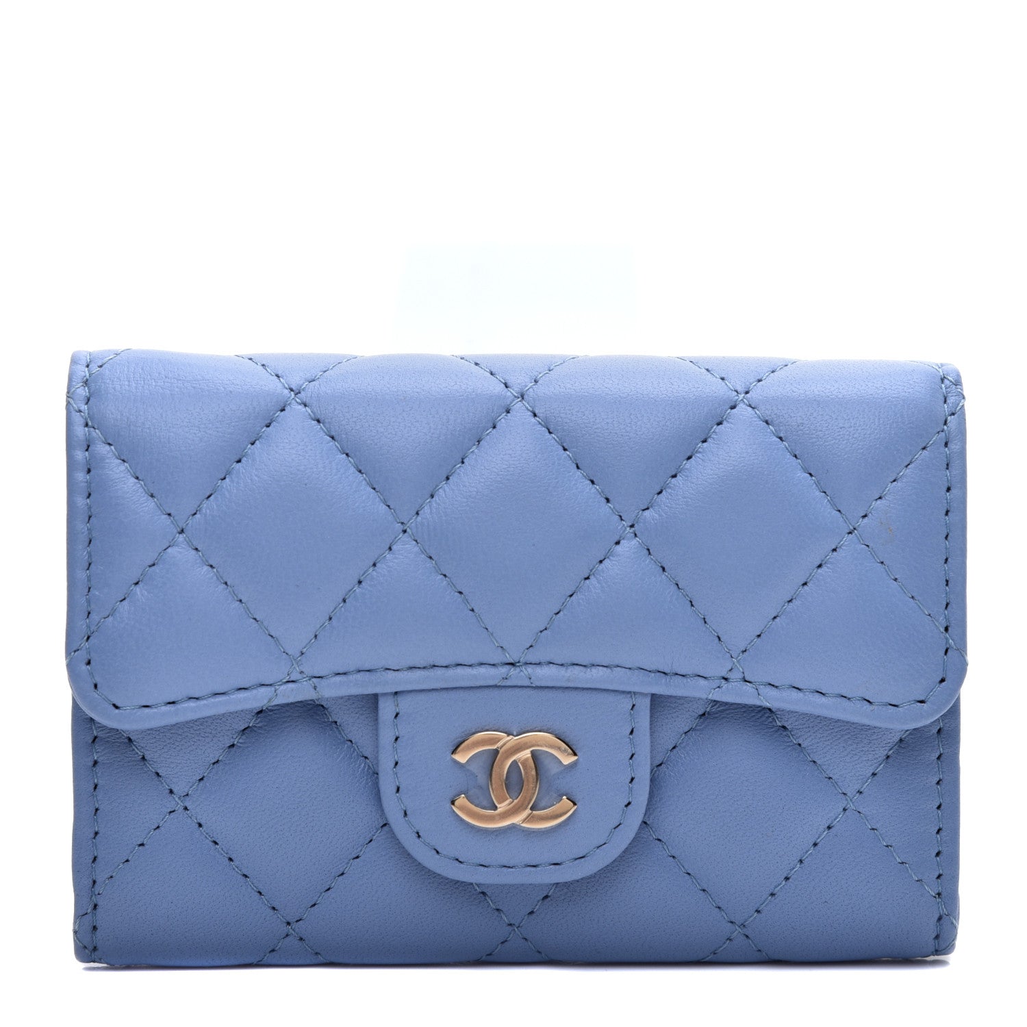 Chanel Lambskin Quilted Flap Card Holder Wallet Light Blue 1 of 8