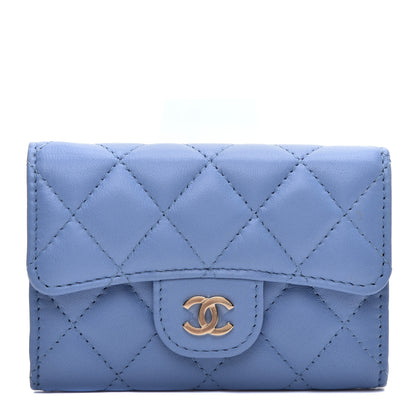 Chanel Lambskin Quilted Flap Card Holder Wallet Light Blue 1 of 8
