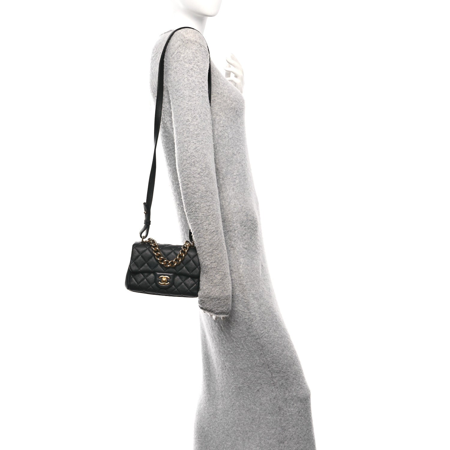 Chanel Shiny Sheepskin Quilted Mini Trapezio Flap Black 2 of 10