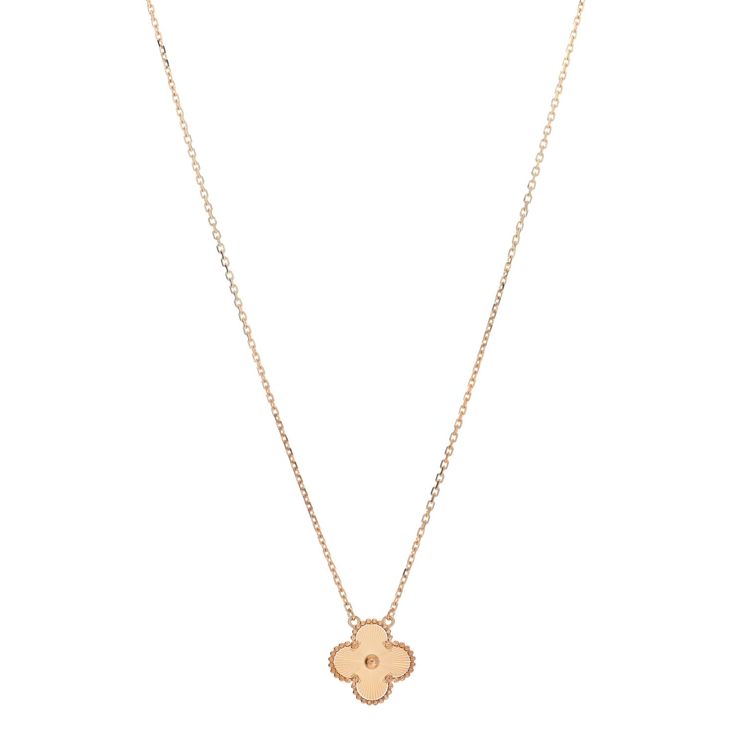 Van Cleef & Arpels 18K Yellow Gold Guilloche Vintage Alhambra Pendant Necklace 1 of 5