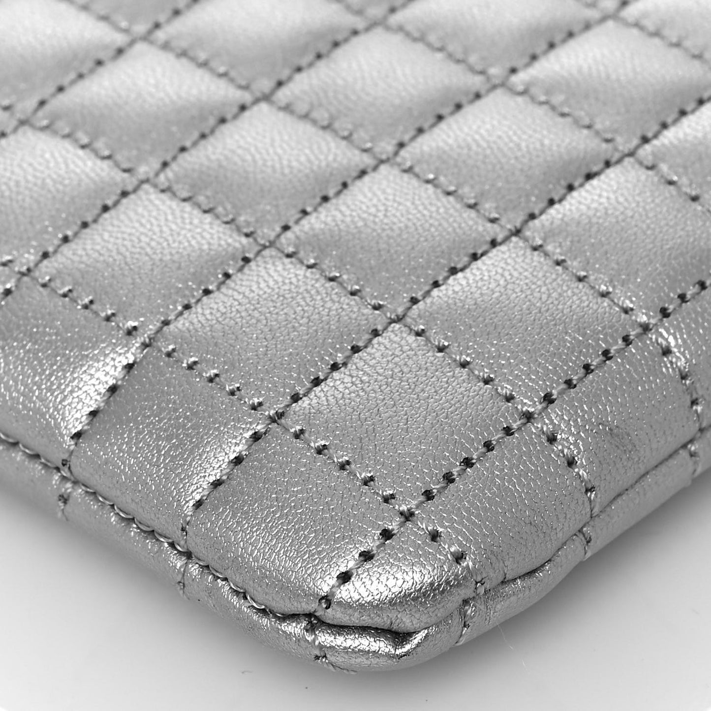 Lambskin Quilted Zip Pouch Grey