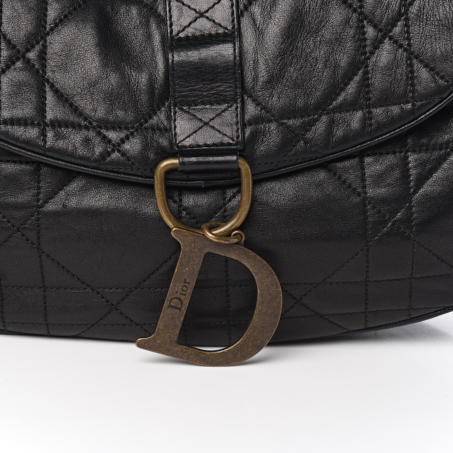 Christian Dior Lambskin Cannage Flap Bag Black 10 of 12