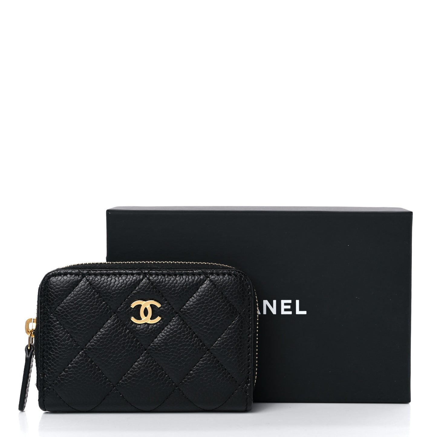 Caviar Quilted Zip Coin Purse Black