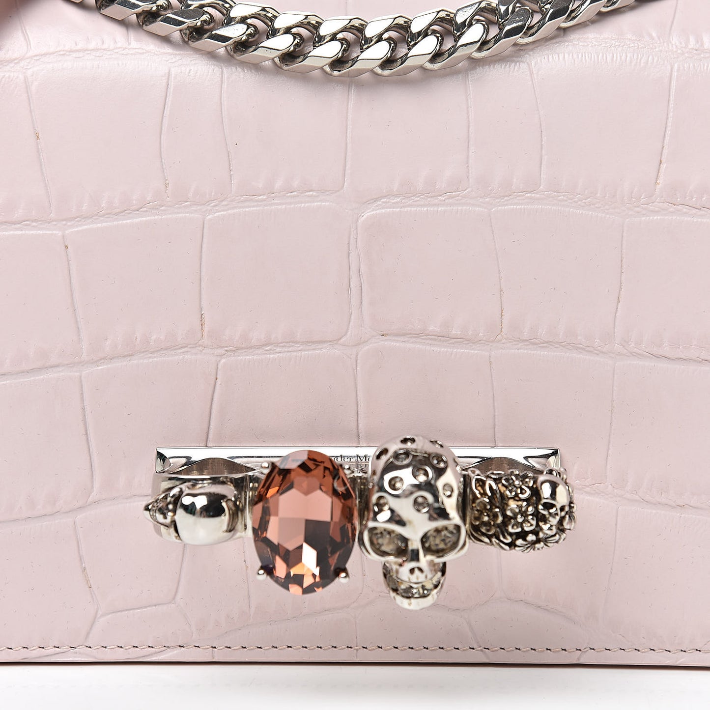 Calfskin Crocodile Embossed Knuckle Shoulder Bag Light Pink