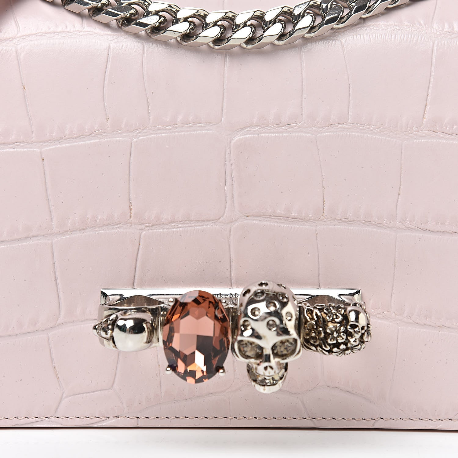 Alexander McQueen Calfskin Crocodile Embossed Knuckle Shoulder Bag Light Pink 8 of 14