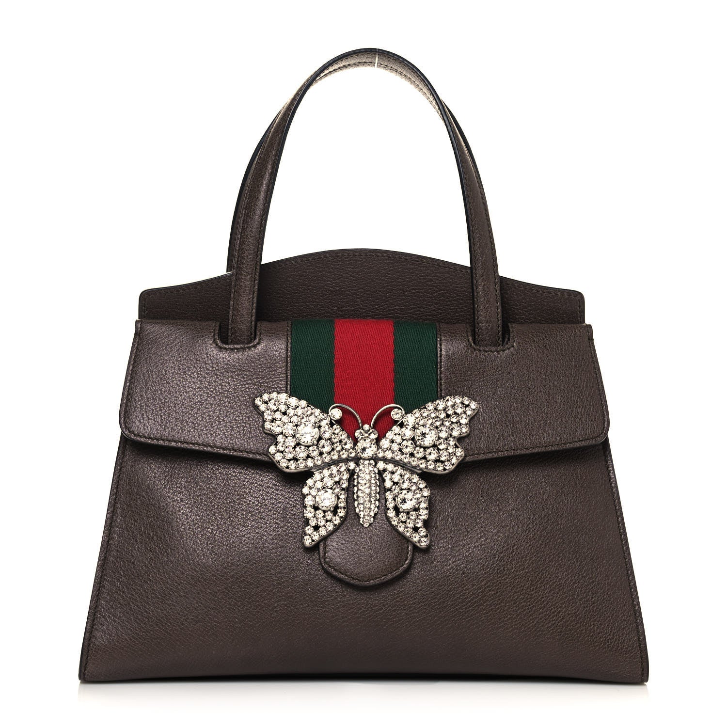 Gucci Textured Calfskin Web Crystal Butterfly Stripe Medium Totem Top Handle Bag New Acero 1 of 13