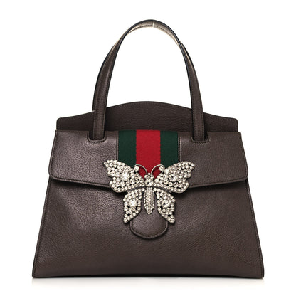 Gucci Textured Calfskin Web Crystal Butterfly Stripe Medium Totem Top Handle Bag New Acero 1 of 13